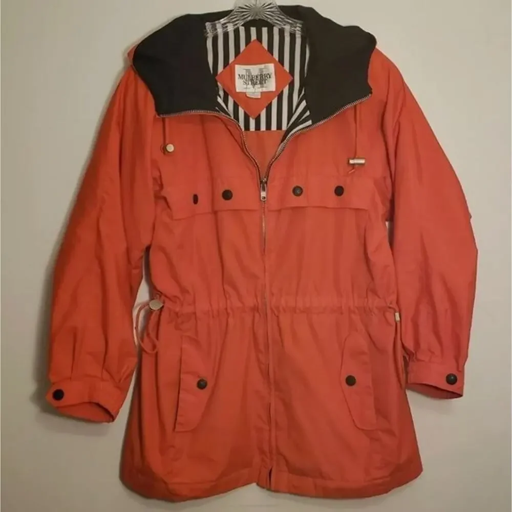 Vintage 90's Mulberry Street Jacket MEDIUM Orange Blue Drawstring Waist - Picture 11 of 11